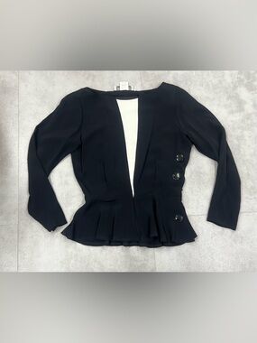 Kamisato Blouse Colorblock Side Buttons Fit & Flare Size 8 Black White Vintage